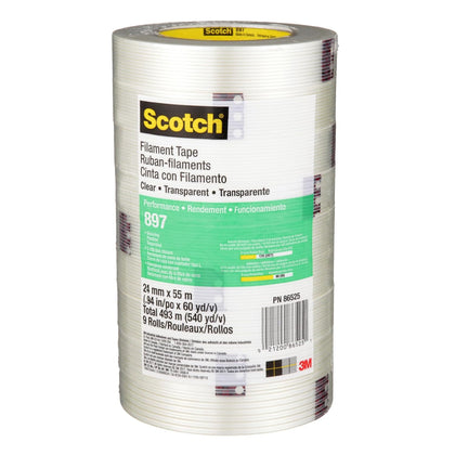 Filament Strapping Tape, 1 in. x 60 yds. (Clear) 9-Pack