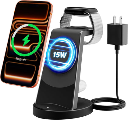 MagSafe Charger 15W Magnetic 3-in-1 Wireless Charging Station for Apple | Phone and Watch Charger for Apple Multiple