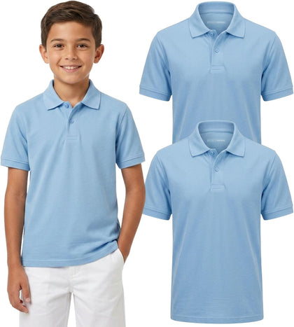 Boys School Uniform Pique Polo Shirt Short Sleeve Collared Cotton Blend Classic Fit