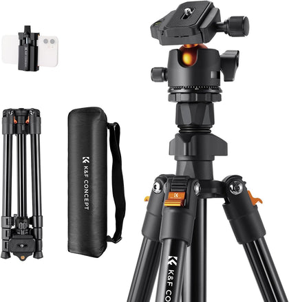 64 inch/163cm Lightweight Aluminum Travel Camera Tripod | Compact and Portable, 360° Ball Head, Load Capacity