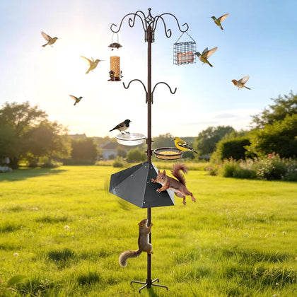 94" Bird Feeding Station Kit with Metal Squirrel Baffle, Heavy Duty Metal Bird Feeding Station with Seed Tray&Mesh