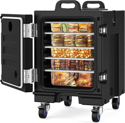 Food Warmer, 81 Qt Hot Box LLDPE Insulated Food Pan Carrier for Hot/Cold Food, w/Double Buckles, Lockable Wheels
