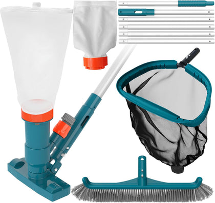 Above Ground Pool Cleaning Kit with Garden Hose Pool Vacuum, Aluminum Frame Leaf Rake Net, Wall Brush and 8Ft Pole