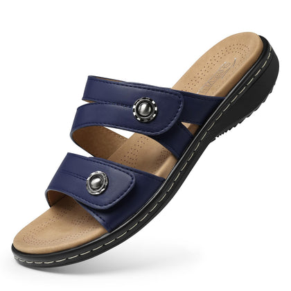 Women Dressy Flat Sandals: Blue Comfortable Sandal Size 6