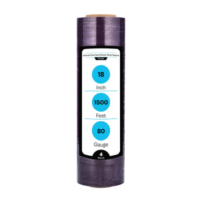 Purple Stretch Wrap, 4 Pack, 18 Inch, 1500 Feet/Roll, 80 Gauge, Dark/Opaque, Hand Stretch Film, Packaging Moving Pallets