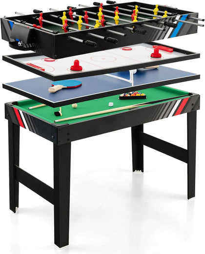 10-in-1 Multi Game Table, Combo Game Table Set w/Hockey, Foosball Pool Ping-Pong Chess Cards Checkers Bowling