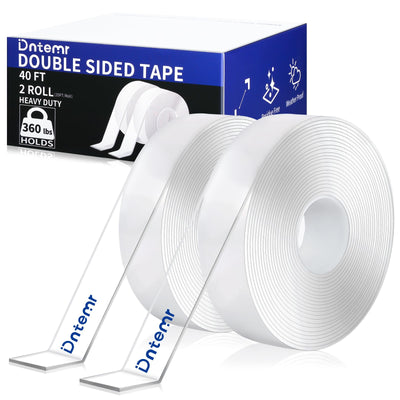 Double Sided Tape Heavy Duty 2 Rolls Nano Tape (Total 40 Feet) for Poster Carpet Picture Hanging Strip Rug Strong