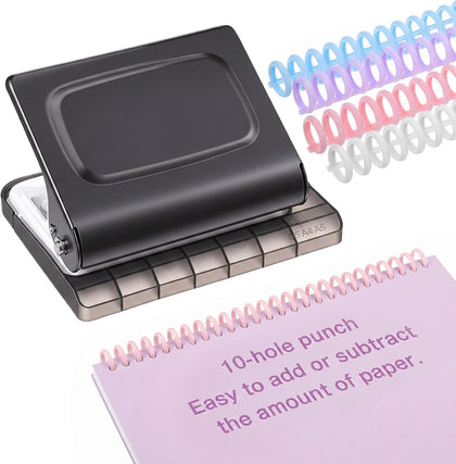 10 Hole Binding Machine for Planners with 10PCS 30Hole Spiral Binding Coils | Metal Manual Binding System, Punches 26