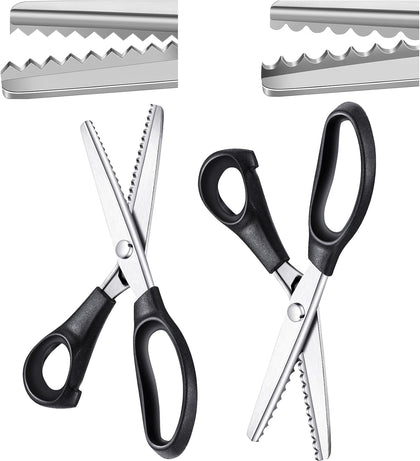 2 Pcs Scalloped+serrated Scalloped 7mm+serrated 5mm Black | Pinking Shears for Fabric Felt Leather Paper, Steel