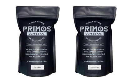 Primos Unroasted Green Coffee Beans - 2 Lb Caturra & 2 Lb Parainema Pack
