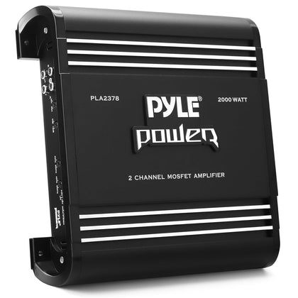 2 Channel Car Stereo Amplifier - 2000W High Power Dual Channel Bridgeable Audio Sound Auto Small Speaker Amp Box w/