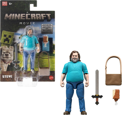 Minecraft Action Figure & Accessories Set, 4-inch Steve Posable Character Collectible Inspired by A Minecraft Movie