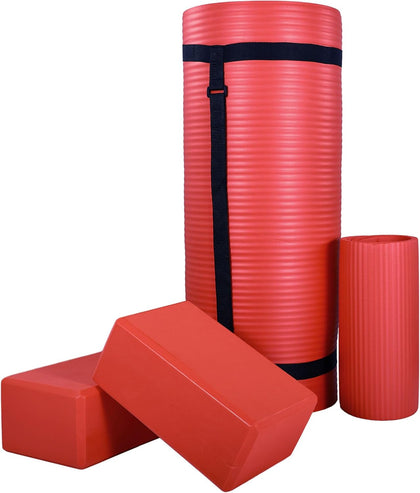 71x24 Inches Yoga Mat with Knee Pad and Optional Blocks – Extra 1-Inch Thick Non-Slip Foam with Anti-Tear Surface and