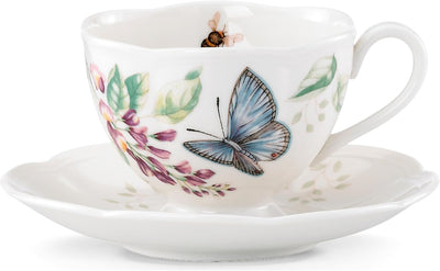 Butterfly Meadow Blue Porcelain Tea Cup and Saucer Set