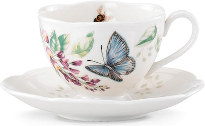 Butterfly Meadow Blue Porcelain Tea Cup and Saucer Set