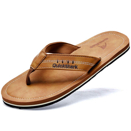 Mens Flip Flops Leather Arch Support Sandals, Khaki, 11