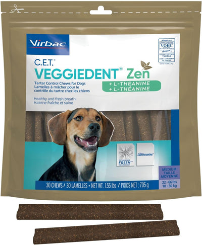C.E.T. Veggiedent Fr3sh & Zen Plaque and Tartar Control Chews for Dogs, M