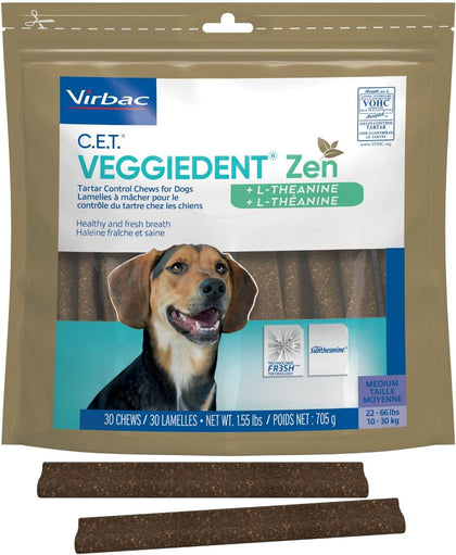 C.E.T. Veggiedent Fr3sh & Zen Plaque and Tartar Control Chews for Dogs, M