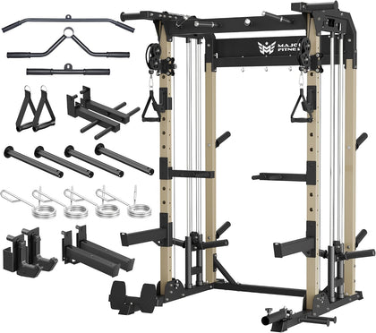 F22 Power Rack, 1600lbs All-in-One Squat Rack with Dual Pulley System, Heavy-Duty Steel Frame, Attachments & Storage