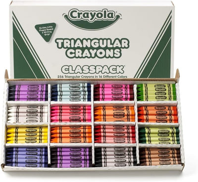 Triangular Crayon Classpack (256ct), 16 Colors, Bulk Toddler Crayons, Teacher Classroom Must Haves, School Supplies