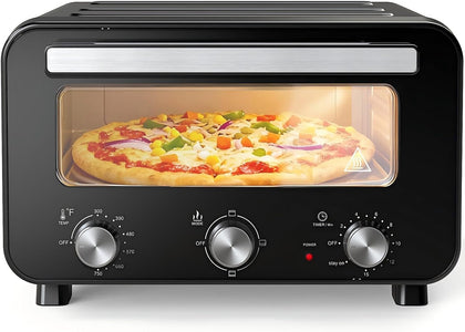 Pizza Oven Indoor, 1600W Electric Pizza Maker Fast Heating, 4 Modes for 12 Inches Pizzas, with Stone & Spatula
