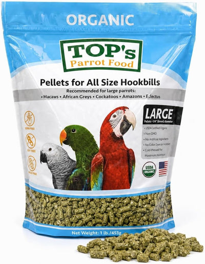 TOP's Large Parrot Pellets 1 lb, USDA Organic Certified, Non-GMO Bird Food for Hookbills