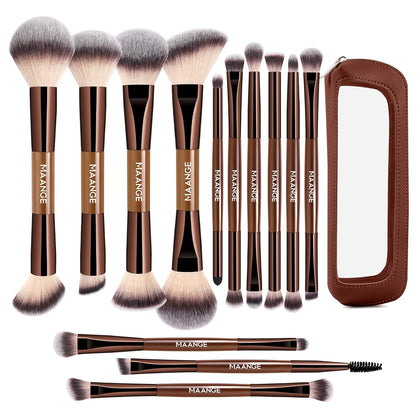 13 Pcs Foundation Makeup Brush Set With Bag, Make up Brushes, Double-End Multi Functional Makeup Brushes