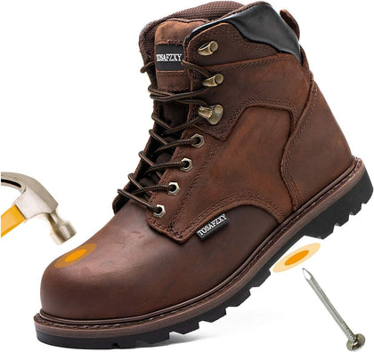 Work Safety Boots for Men Durable Crazy-Horse Leather Indestructible Steel Toe Waterproof and Non-Slip Better Warmth