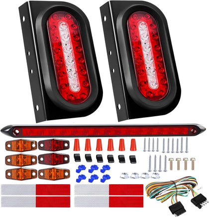 6inch Oval Trailer Lights Led Kit w/Backup Lights, Red/White 22LED