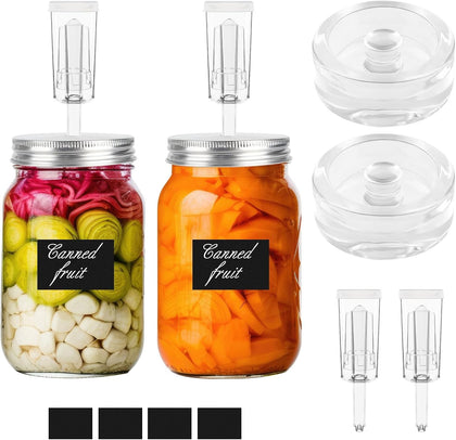 2 Set Fermentation Kit, Fermentation Lids Glass Weights and Airlocks Compatible with 86MM Wide Mouth Mason Jars for