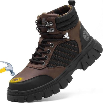 Waterproof Steel Toe Boots For Men-6 Inch Comfortable Mens Safety Work Boots Indestructible Steel Toe Shoes