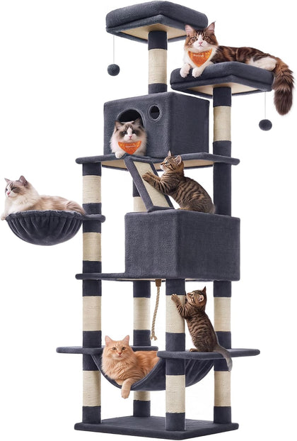 Cat Tree, 81.1-Inch Large Cat Tower, Multi-Level Condo, Smoky Gray