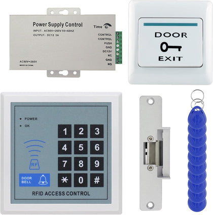 Fully Access Control System Kit,Easy to Install,1000 Users, Wiegand 26, 125KHz RFID Door Entry Keypad+NC Electric