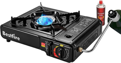 Portable Dual Fuel Camping Stove - 10,000 BTU Butane and Propane Stove with Adapter & Case - Single Burner Gas Stove