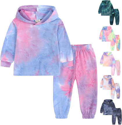 Kids Girls Boys Sweatshirt 2PCS Pullover Hooded Toddler Long Sleeve Tie Dye Sweater & Pants Outfits Set Fall Clothes