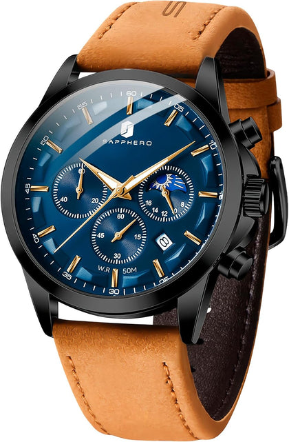Chronograph Watches for Men, Original Business Casual Stainless Steel Analog Watch 50M Waterproof Luminous Watches