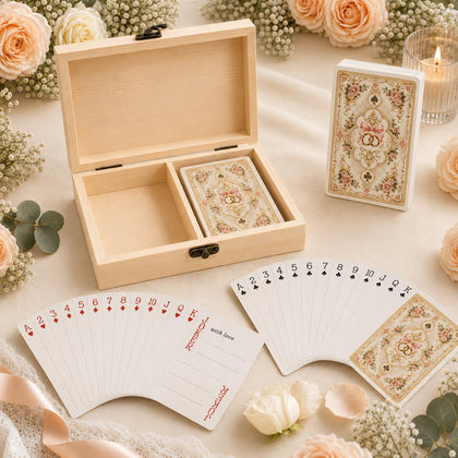 Wedding Guest Book Alternative, 55 Prompt Cards in Divided Wooden Box