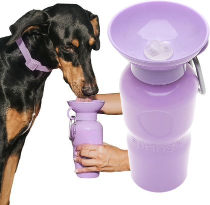 Springland 22oz Classic Portable Dog Water Bottle with Built-in Bowl, Lilac