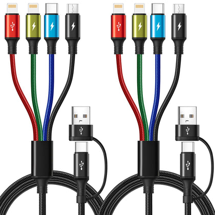 6 in 1 Multiple Charging Cable, 2Pack 6Ft Multi Chargers Cord for All Devices Braided USB A/C to Lightning/Type