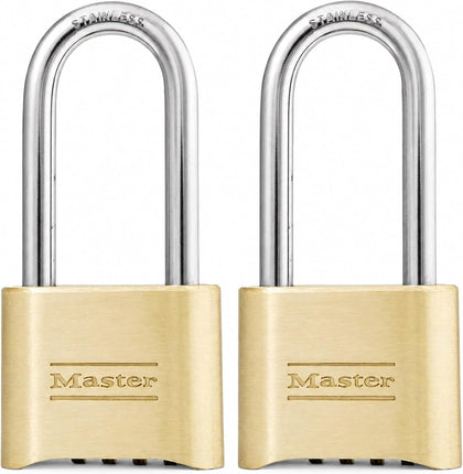 Combination Padlock Outdoor Brass Long Shackle 2-Pack 175LHEC2 | Outdoor Combination Lock For Gates, Sheds, Fences