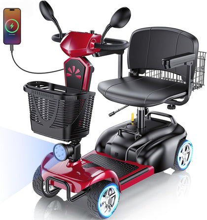 15/25/30/50Miles Eldryvon 4 Wheels Electric Mobility Scooter for Seniors, Dual Basket, 350W Powered Wheelchair with