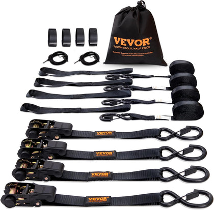 Ratchet Tie Down Straps (4PK), 2200 lb Break Strength, 1" x 15' Heavy Duty Ratchet Tie Down Strap Set with Padded