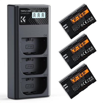 3-Pack LP-E6P Battery Charger, 2400mAh R6 Mark III Battery Compatible with Canon R6 Mark II III, R5 Mark II, C50