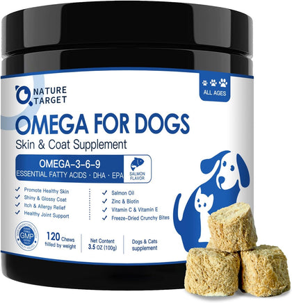 Omega 3 Fish Oil for Dogs, Salmon Oil for Skin & Coat Supplement with EPA & DHA Fatty Acids - Dog Itch & Allergy
