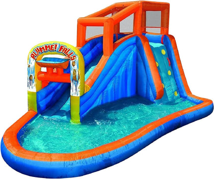 Plummet Falls Inflatable Water Park with Waterslide, Sprinkler, and Climbing Wall