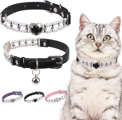Cat Collar with Bell,Black (Pearl)