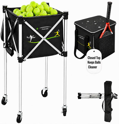Tennis Ball Hopper&Cart for 150 Balls with Wheels,Tennis Ball Basket for Serve Training, Foldable Tennis Ball Cart