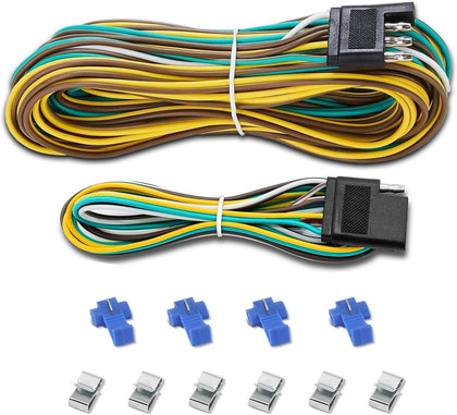 25Ft 4 Pin Trailer Wiring Harness Extension Kit, 4-Way Flat Plug, 5-Wire Male & 4-Wire Female Connector with 18 Gauge
