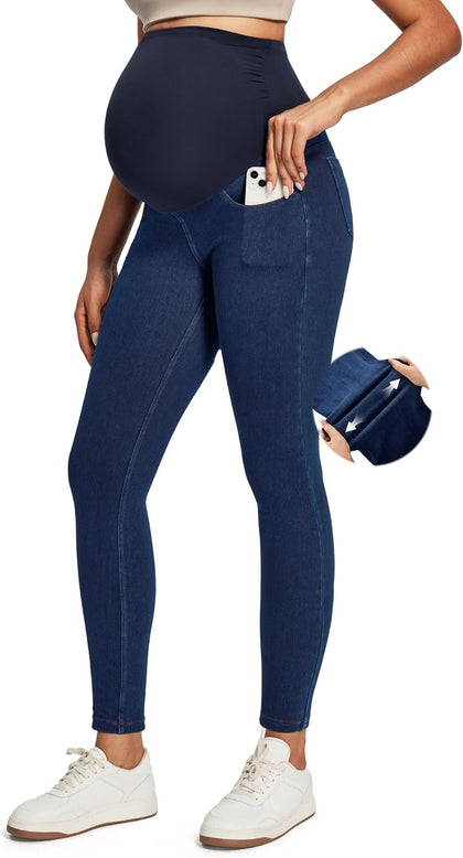 Stretchy Maternity Jeans Over Belly Pants for Work Pockets Comfy Clothes