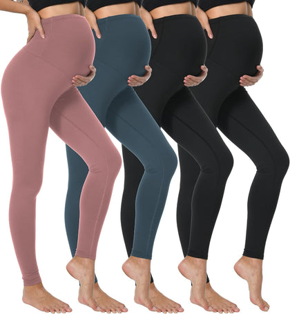 4 Pack Women's Maternity Leggings Over The Belly High Waisted